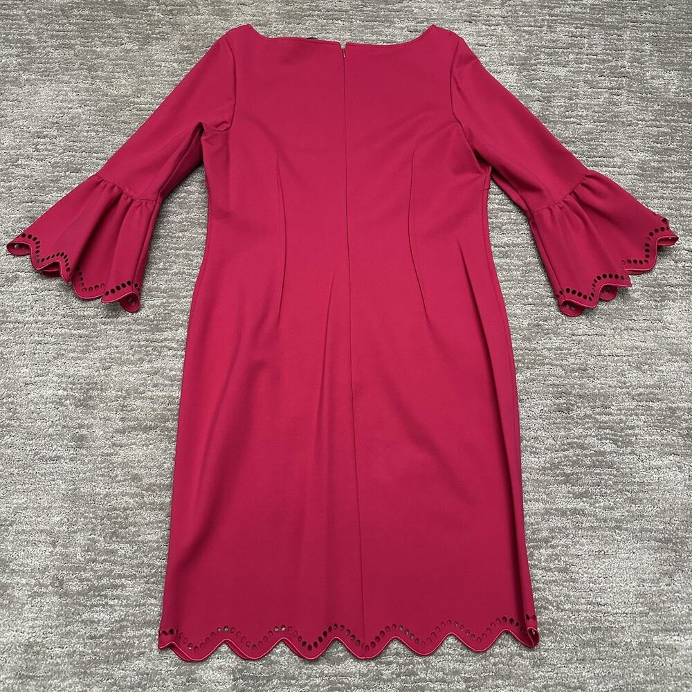Teri Jon Dress Womens 16 Pink Bell Sleeve Sheath Scallop Hem Party Cocktail - Picture 6 of 16